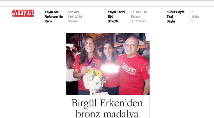 Birgül Erken’den Bronz Madalya